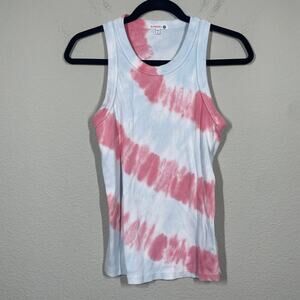 Sundry Medium Rib Tank Top White Red Stripe Tie Dye Cotton Blend Pullover